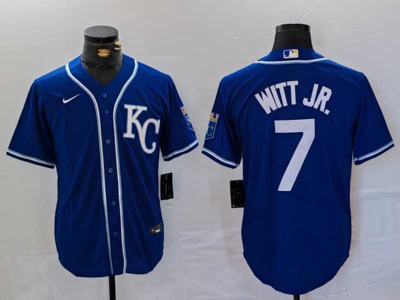 Mens Kansas City Royals #7 Bobby Witt Jr Royal Cool Base Stitched Baseball Jersey